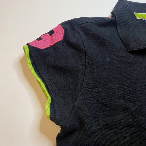 U.S Polo Assn Womens Short Sleeve Polo Shirt Size M Black/Neon/Pink Logo - Picture 6 of 7